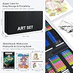KALOUR 135 Set de dessin Kit de croquis, fournitures d'art avec 3-color Livre de croquis & Papier colorant, y compris le tutoriel, à base d'huile, le néon,Graphite, Charbon, Aquarelle & Crayon métallique, pour artiste Adultes Débutant