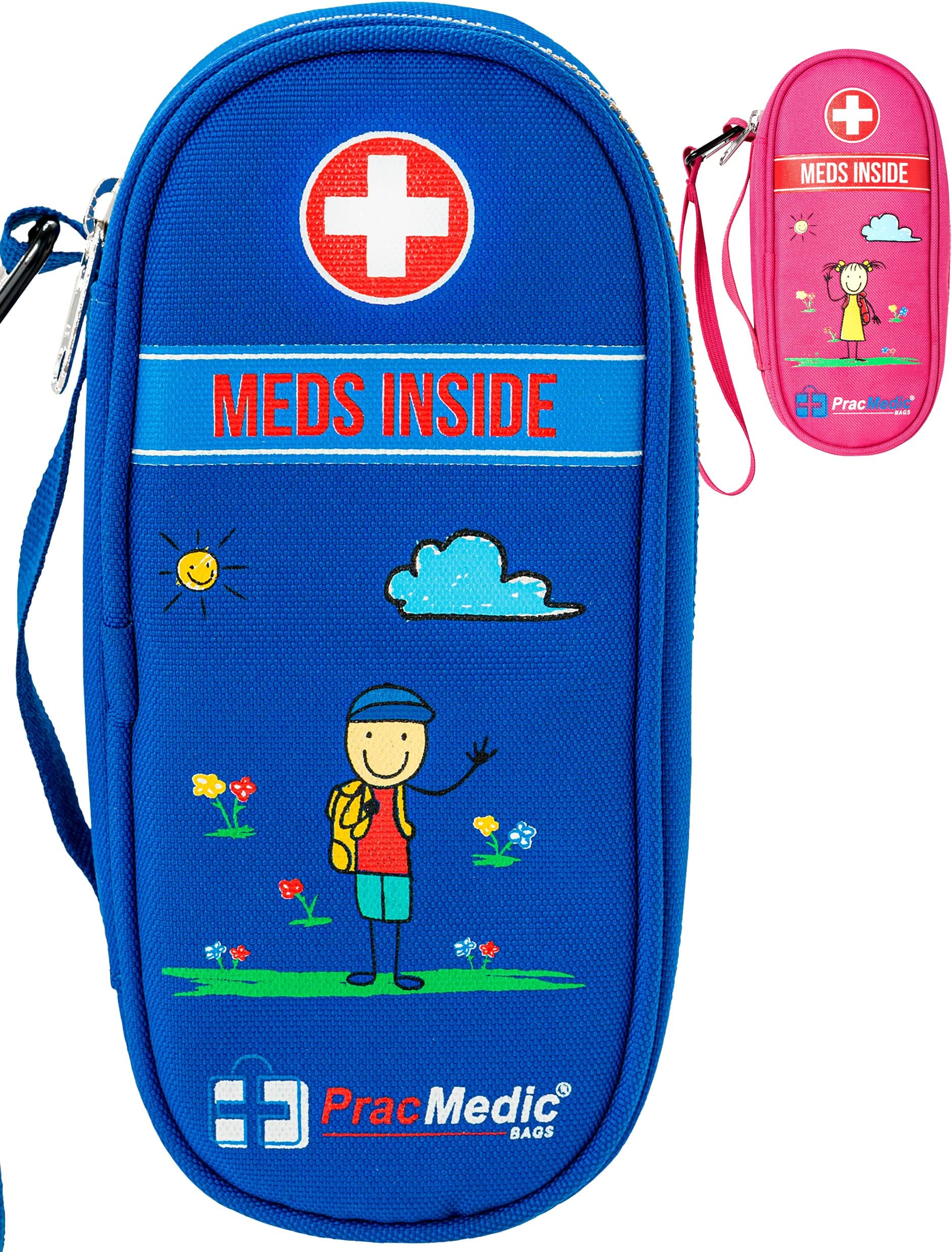 PracMedic Bags Epipen Case - Epi pens Carrying Case- Medical Case for Kids - Insulated to hold Inhaler, Epi Pen, Auvi Q, Epinephrine, Allergies Medication - Medicine Bag for Traveling (Blue)