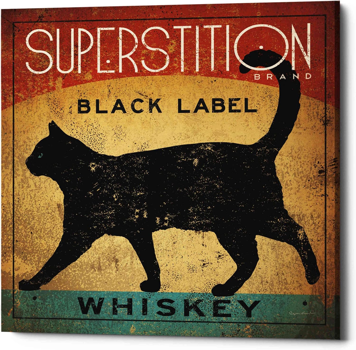 Epic Graffiti 'Superstition Black Label Whiskey Cat' by Ryan Fowler, Canvas Wall Art, 12"x12"