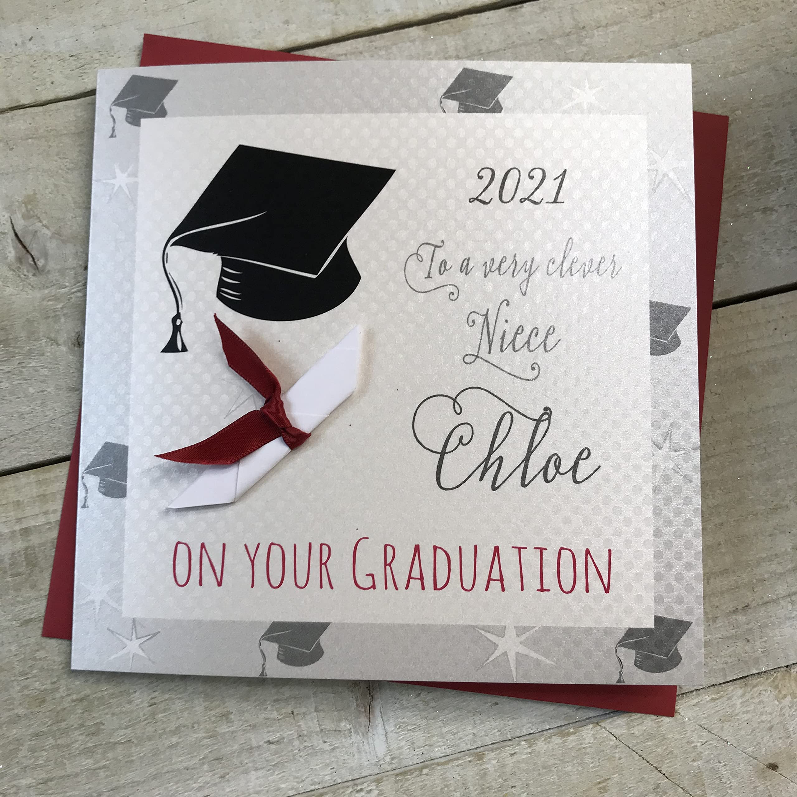 WHITE COTTON CARDS PERSONALISED GRADUATION CARD, NIECE - A SCROLL DESIGN Handmade (P20-41-NIE & XP20-41-NIE)