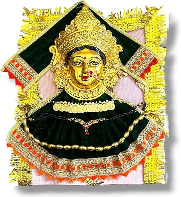 LOVENSPIRE Varalaxmi Goddess Face Set Devi MATA Mukhota Face Idol with Velvet Dress Jewelry for Vara Lakshmi Vratam Navaratri Margashirsha Vratha Pooja Temple - Mahalaxmi Goddess Face