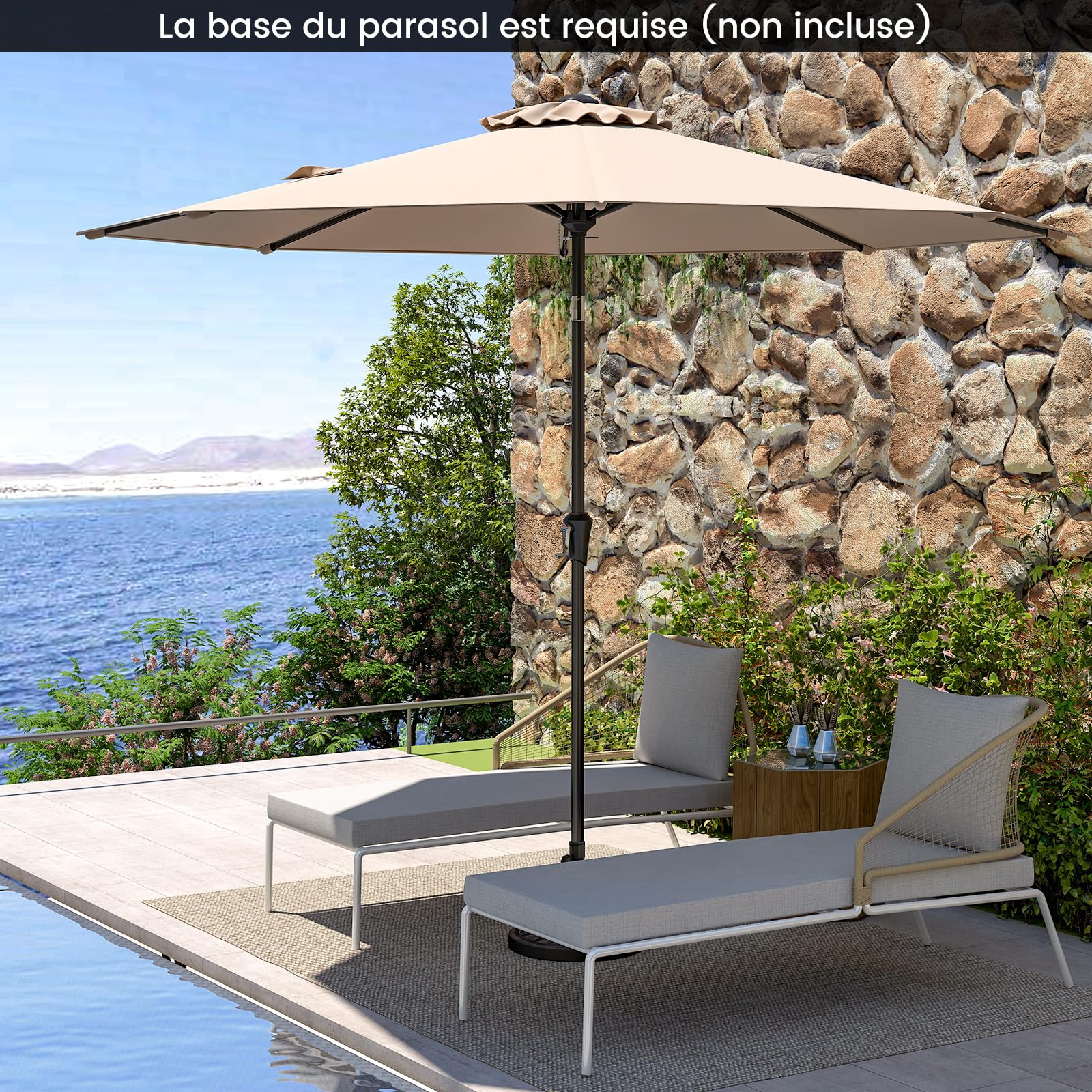 COSTWAY Parasol de Jardin Exterieur 270 cm, Parasol Balcon Solaire, 35 ° Inclinaison, Manivelle, Tissu Polyester, Toit Ventilé, Goupille de Sécurité, 8 Baleines, pour Terrasse Piscine Plage (Brun)