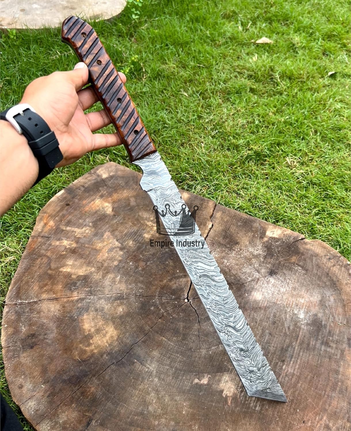 Empire - 24 Inch Long Full Tang - Handmade Damascus Steel Hunting Sword with Sheath - Rose Wood Grip - Sharp Edges - Hand Forged Combat Sword - Best Gift for Him