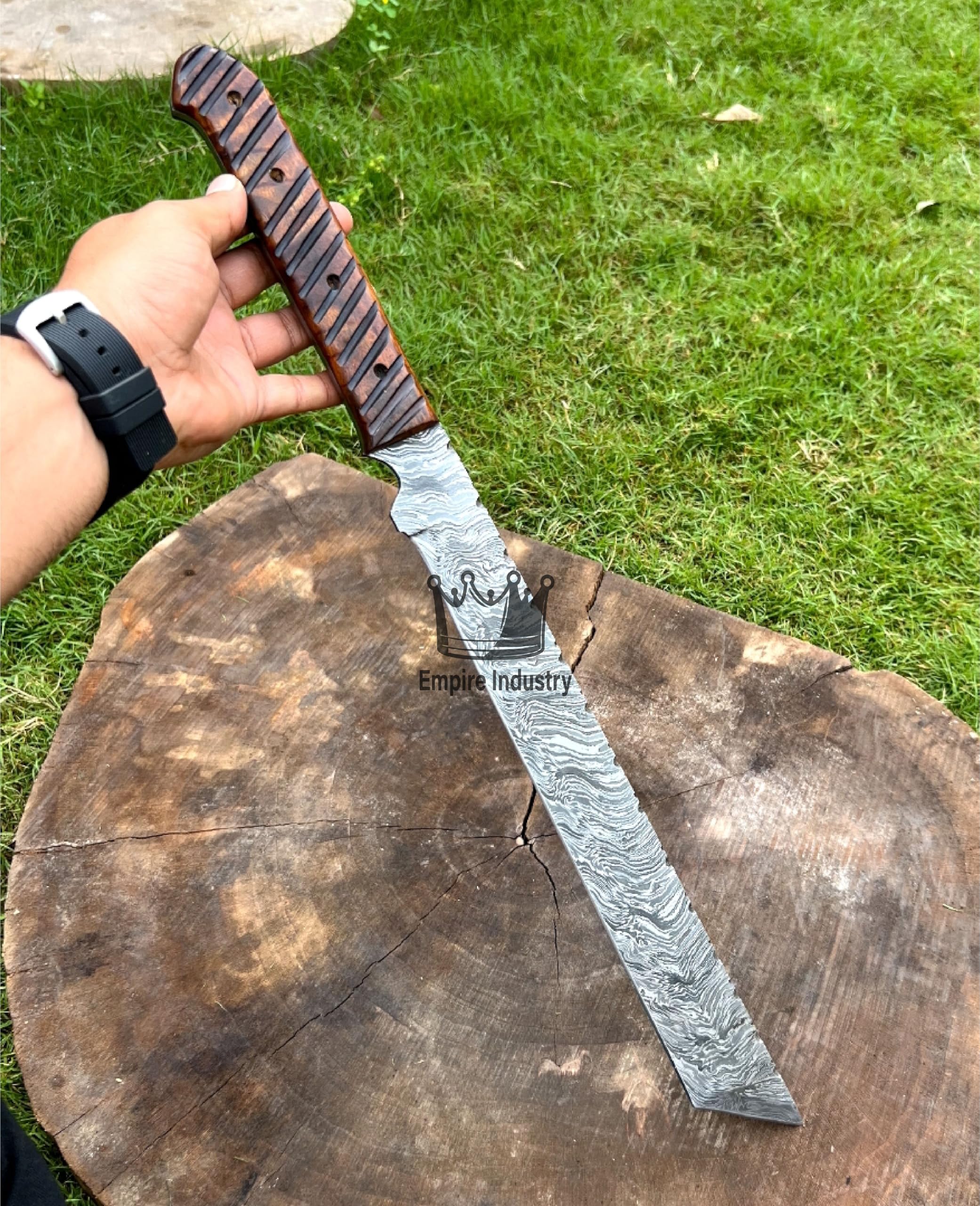 Empire - 24 Inch Long Full Tang - Handmade Damascus Steel Hunting Sword with Sheath - Rose Wood Grip - Sharp Edges - Hand Forged Combat Sword - Best Gift for Him