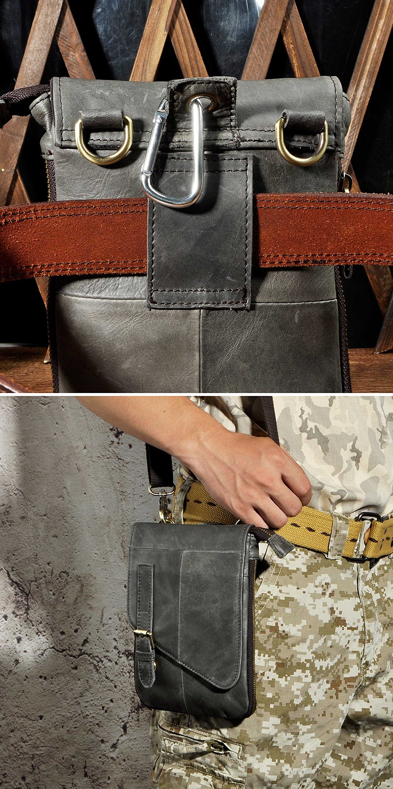 Herren-Gürteltasche aus echtem Leder, Dunkelbraun, Messenger-Schultertasche, für den lässigen Gebrauch, Geschenke für Männer, GRAU, Vintage