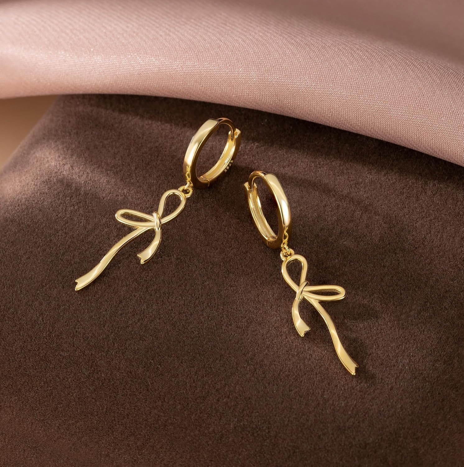 Reffeer Solid 925 Sterling Silver Bow Hoop Earrings Drops for Women Teens Bowknot Hoop Earrings Ribbon Huggie