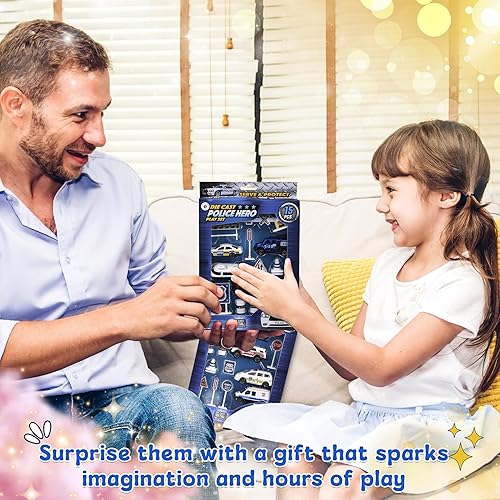Miniatura 7 de Forest & Twelfth - Juego de 2 15 piezas de mini coche de policía fundido a presión para niños y niños pequeños, promueve el juego creativo de