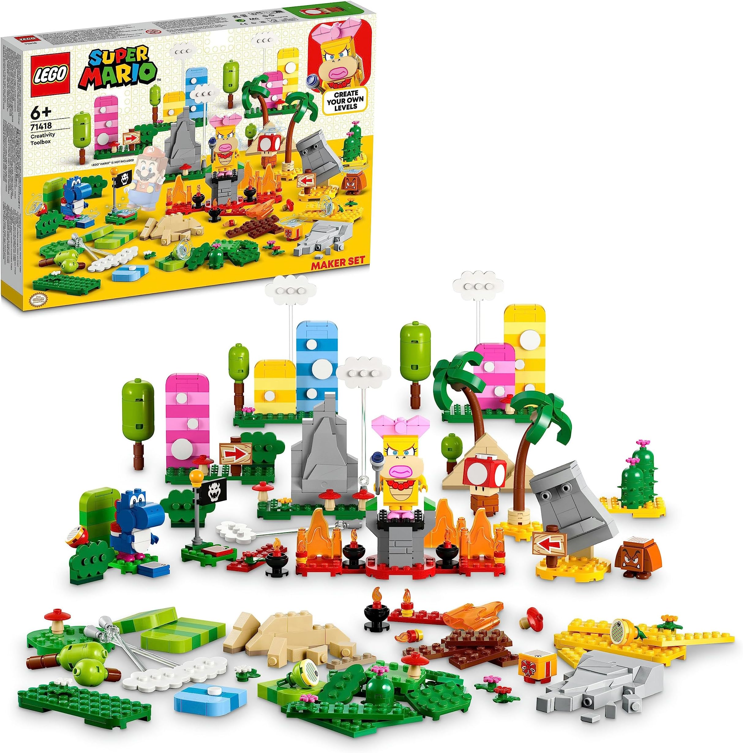 71418 Super Mario Creative Box - Level Designer Set with Grass, Lava and Desert Models to Combine with Starter Set, Toy Figures for Children, Multicoloured