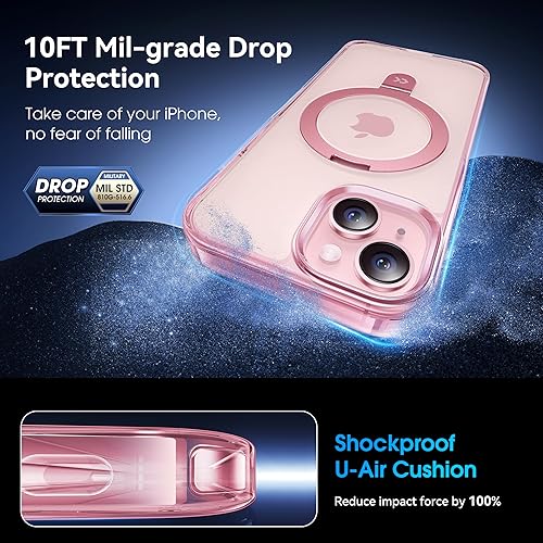 Miniatura 5 de CASEKOO Funda transparente para iPhone 15 con soporte magnético invisible, compatible con MagSafe, no amarillea, protección militar contra caídas,