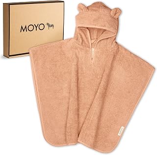MOYO Bath Poncho Kids - 100% Cotton Terry Cloth, Oeko-Tex Certified, Climate-Neutral Hooded Towel Baby Perfect Up to 4 Years (Powder with Bear Ears)