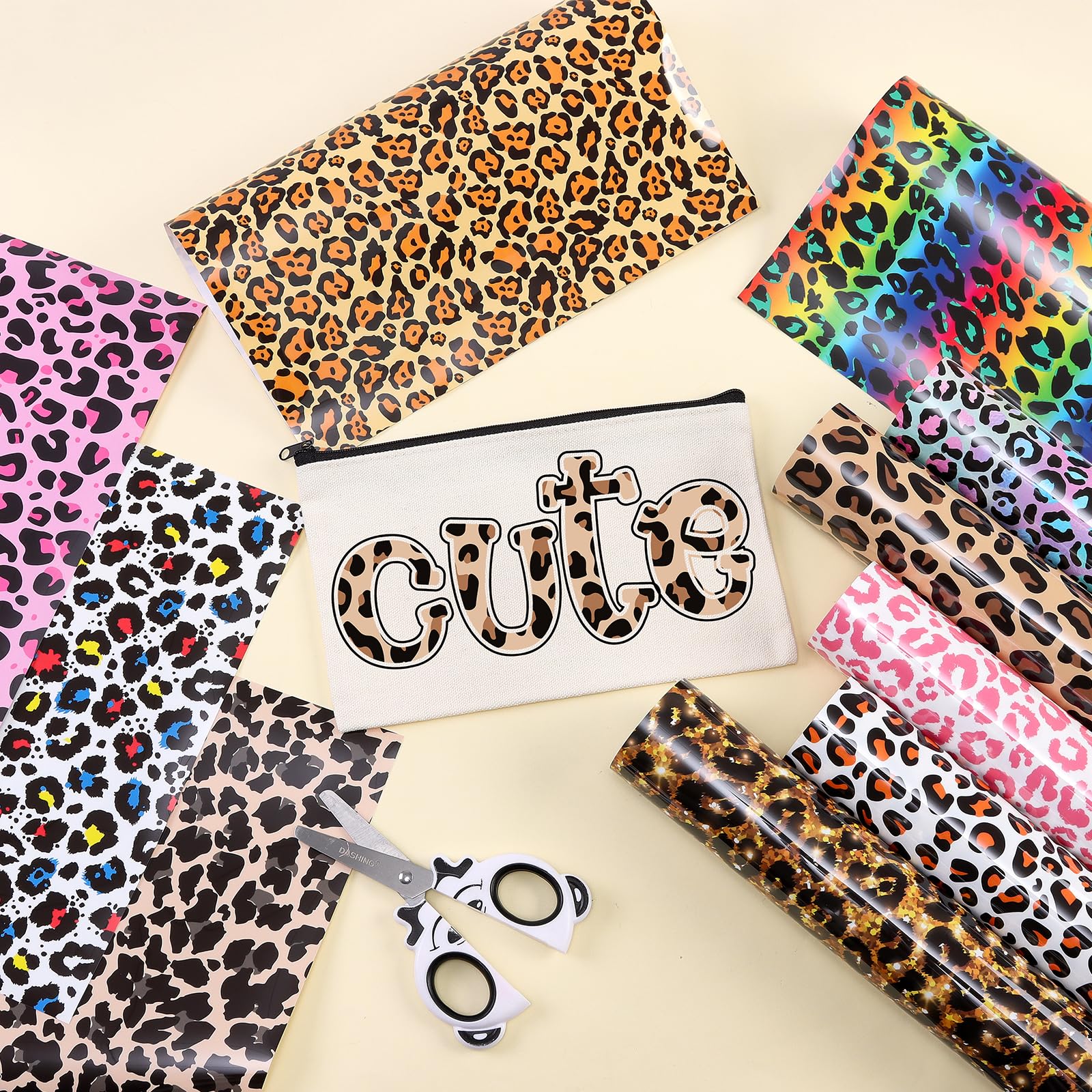 Tintnut Bunter Leopardenprint Muster Plotterfolie Textil Farbenfroher Leopard Iron on Folie 10 Blätter 12"x10" Flexfolie Plotter Textil für DIY Mode Kleidung Tasche und Heim Dekoration