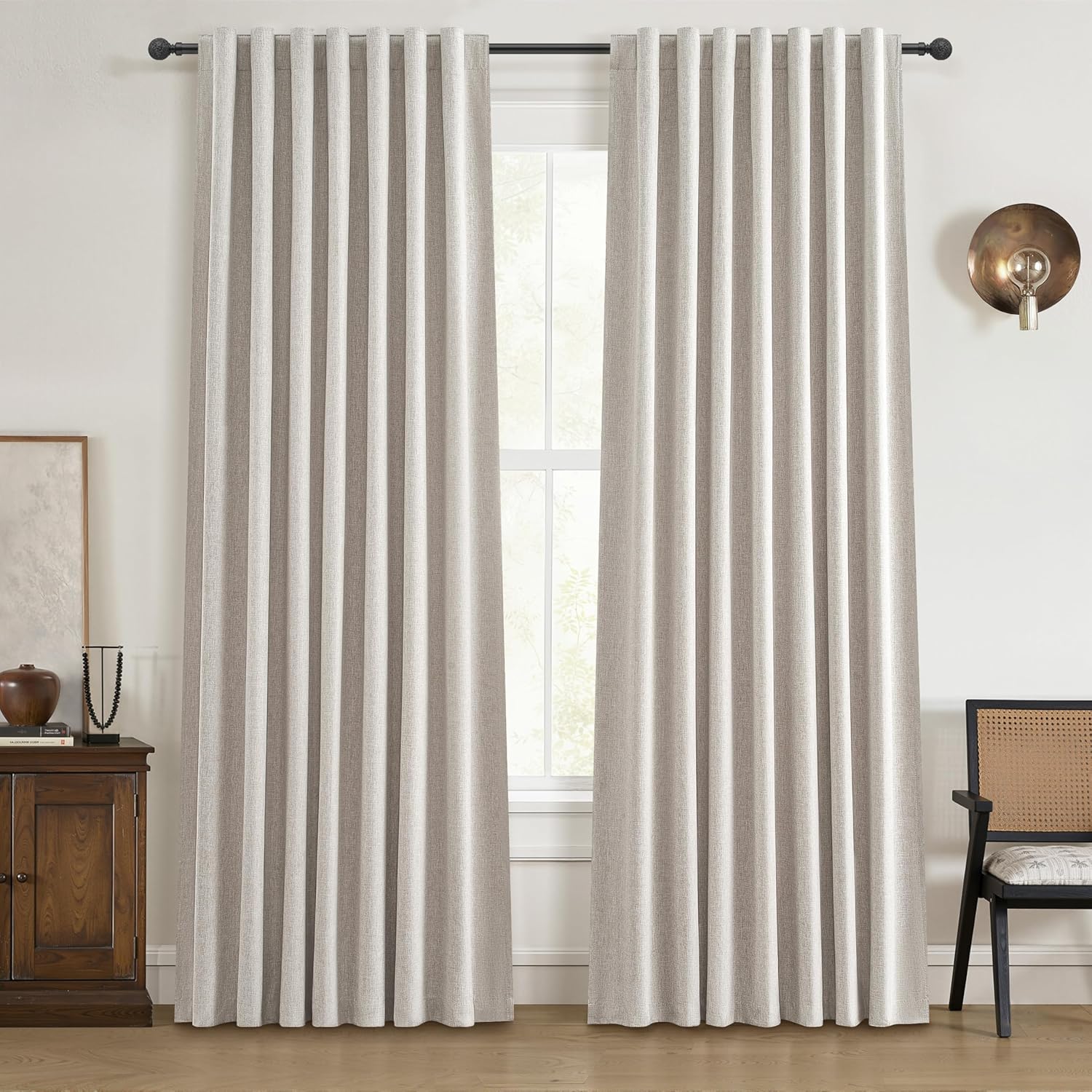 Modern Neutral 90 Inch Blackout Sliding Glass Door Curtains Light and Draft Blocking Curtains & Drapes for Living Room Traverse Ring Top Back Tab Heavy Duty Lined Linen Burg Cottagecore Nursery 2 Pack Natural Linen 50"W x 90"L (Pack of 2)