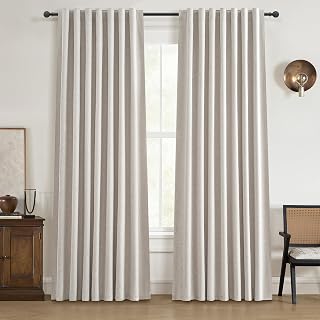 QJMYDECO 100% Blackout Linen Blend Curtains 50x84" 2 Panels Farmhouse Boho Natural Ivory Thermal Insulated Drapes