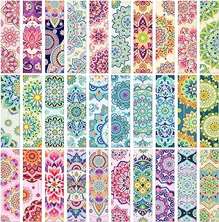 MWOOT 30Pcs Mandala Art Paper Bookmarks, Double-Sided Paper Book Reading Cards Kit, Book Accessories for Classroom Reading, Colorful Flower Bookmark Clip End of Year Gifts for Students(15 * 4cm)