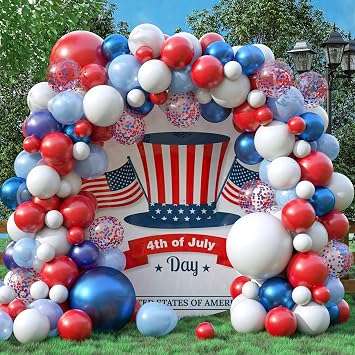 Red White and Blue Balloon Arch 130 PCS, Pearl Royal Light Blue Red and White Balloon Garland with Confetti Balloons for Baseball 4th of July Independence Day Labor Memorial Day Veterans Decorations