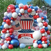 Red White and Blue Balloon Arch 130 PCS, Pearl Royal Light Blue Red and White Balloon Garland with Confetti Balloons for Baseball 4th of July Independence Day Labor Memorial Day Veterans Decorations