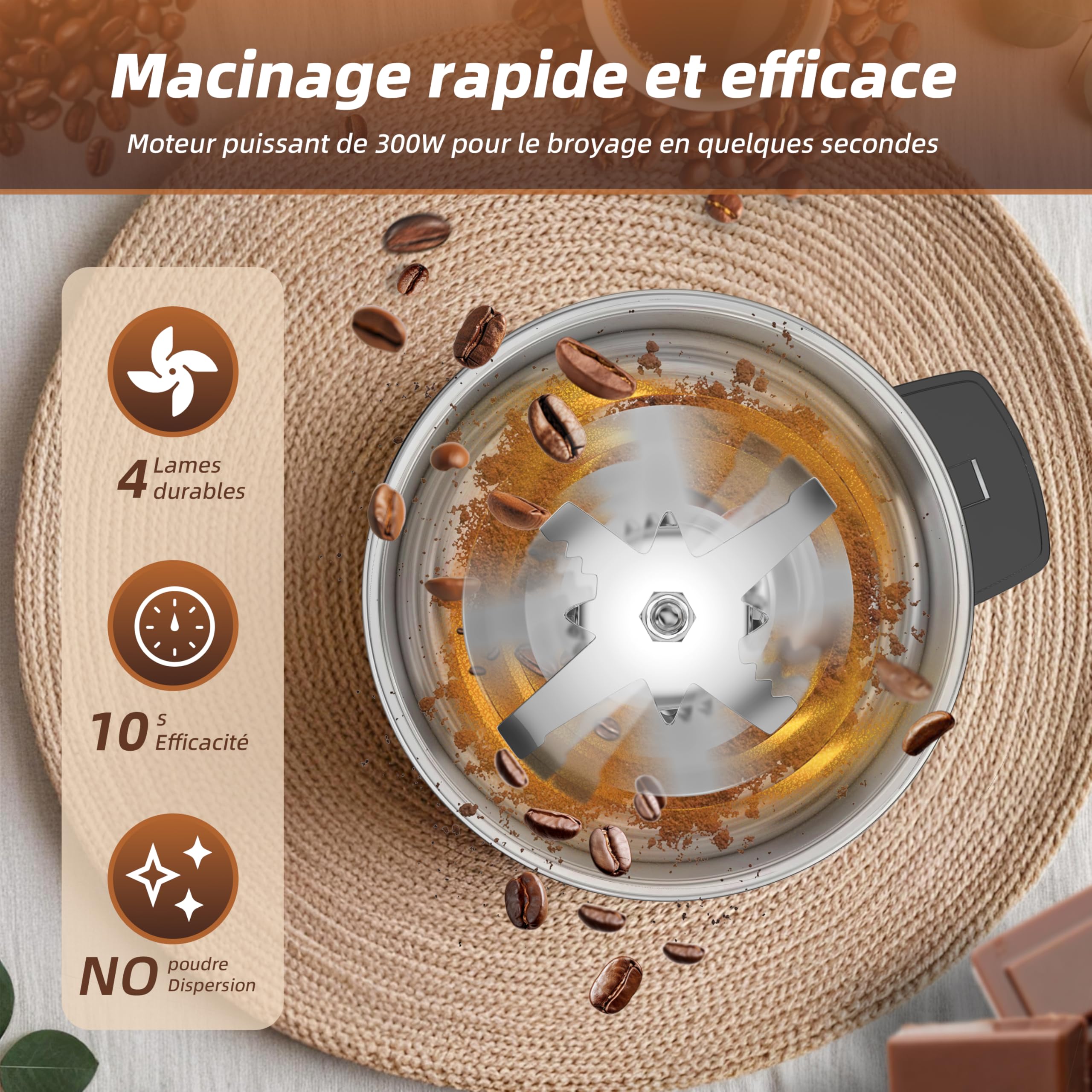 Moulin à café électrique multifonction, Macinacaffè, Machine à café réglable pour Espresso/Gocciolamento/Expédition. Macinacaffè Pour café, épices et autres aliments (argent-148)