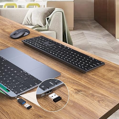 Miniatura 5 de Combo de teclado y mouse inalámbricos, teclado delgado USB de tamaño completo de 2.4 G con teclado numérico, mouse inalámbrico silencioso para