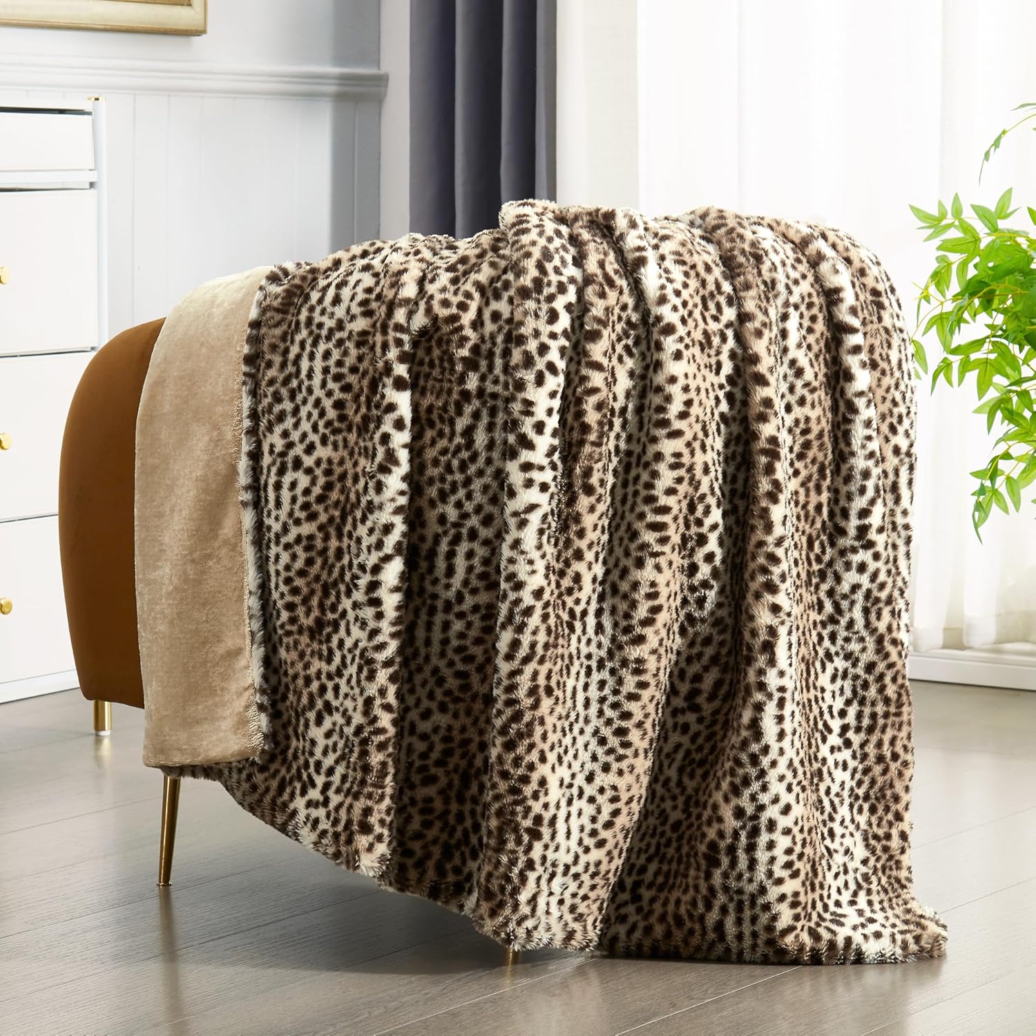 JONIYEAR Cozy Plush Striped Brown Cheetah Faux Rabbit Fur Throw Blanket 50" x 60",Decorative Thick Fuzzy Leopard Lap Blankets for Women, Soft Fluffy Animal Printed Warm Shaggy Blanket for Winter Fall
