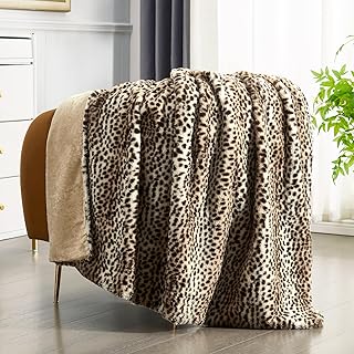 JONIYEAR Cozy Plush Striped Brown Cheetah Faux Rabbit Fur Throw Blanket ...