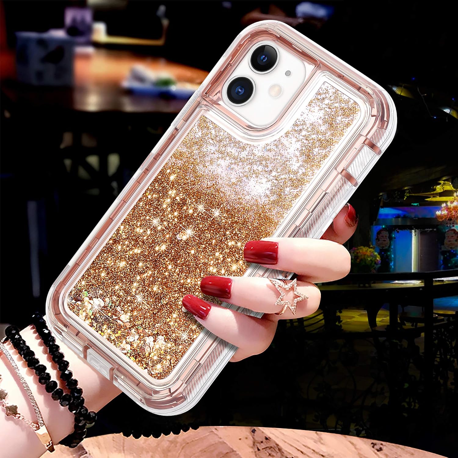 JAKPAK Compatible with iPhone 12 Case iPhone 12 Pro Case for Girls Women Glitter Bling Sparkle Heavy Duty Shockproof Protective Cover Compatible with iPhone 12 iPhone 12 Pro 6.1 inch Rose Gold