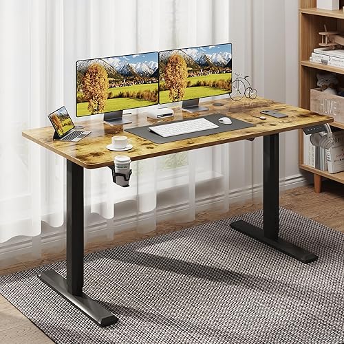 Miniatura 2 de Shahoo Mesa de computadora eléctrica de escritorio de pie ajustable en altura, estación de trabajo de oficina en casa, 43 pulgadas, marrón rústico