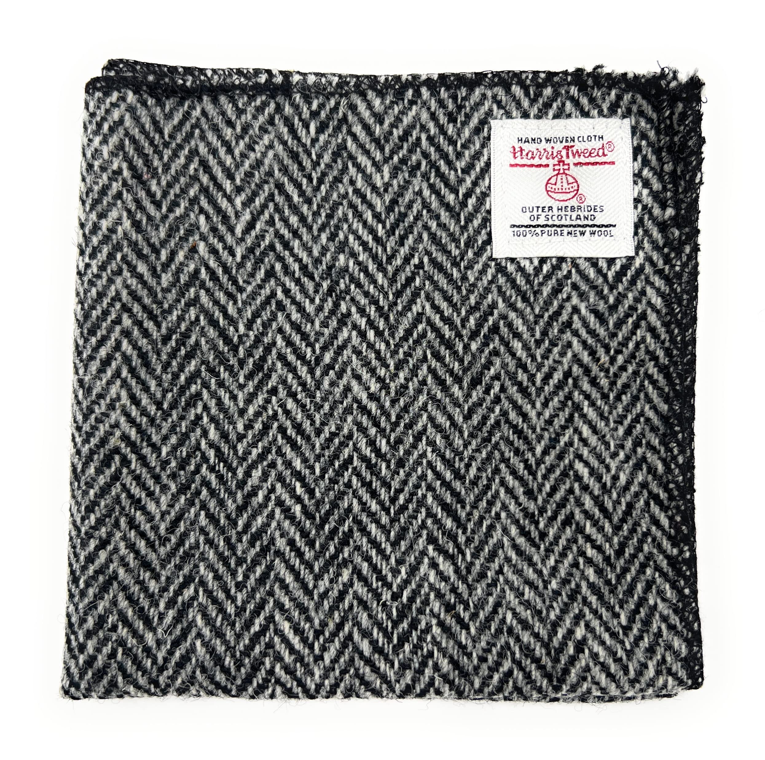 Tartan Tweeds Men's Grey Herringbone Harris Tweed Handmade Pocket Square Handkerchief (Grey Herringbone)