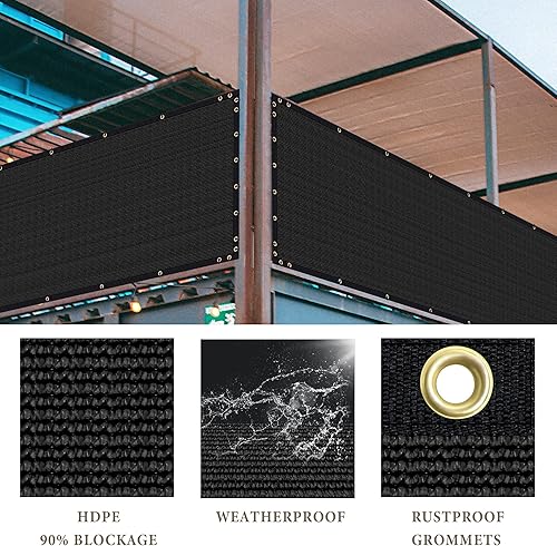 Miniatura 2 de Valla de privacidad resistente de 3 x 16.4 pies, cubierta de red de malla de bloqueo del 90% para jardín, pared, valla de eslabones de cadena (negro)