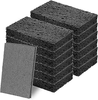 JIEYAO 12 Pack Non-Scratch Scrub Sponges, Compressed Cellulose Sponges, Black Sponge for Dishes Wood Pulp Multi-Purpose Cleaning Sponge for Kitchen Dishes Non-Stick Cookware