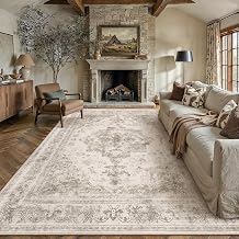 8x10 Washable Area Rug Taupe Vintage Distressed Netural Carpet