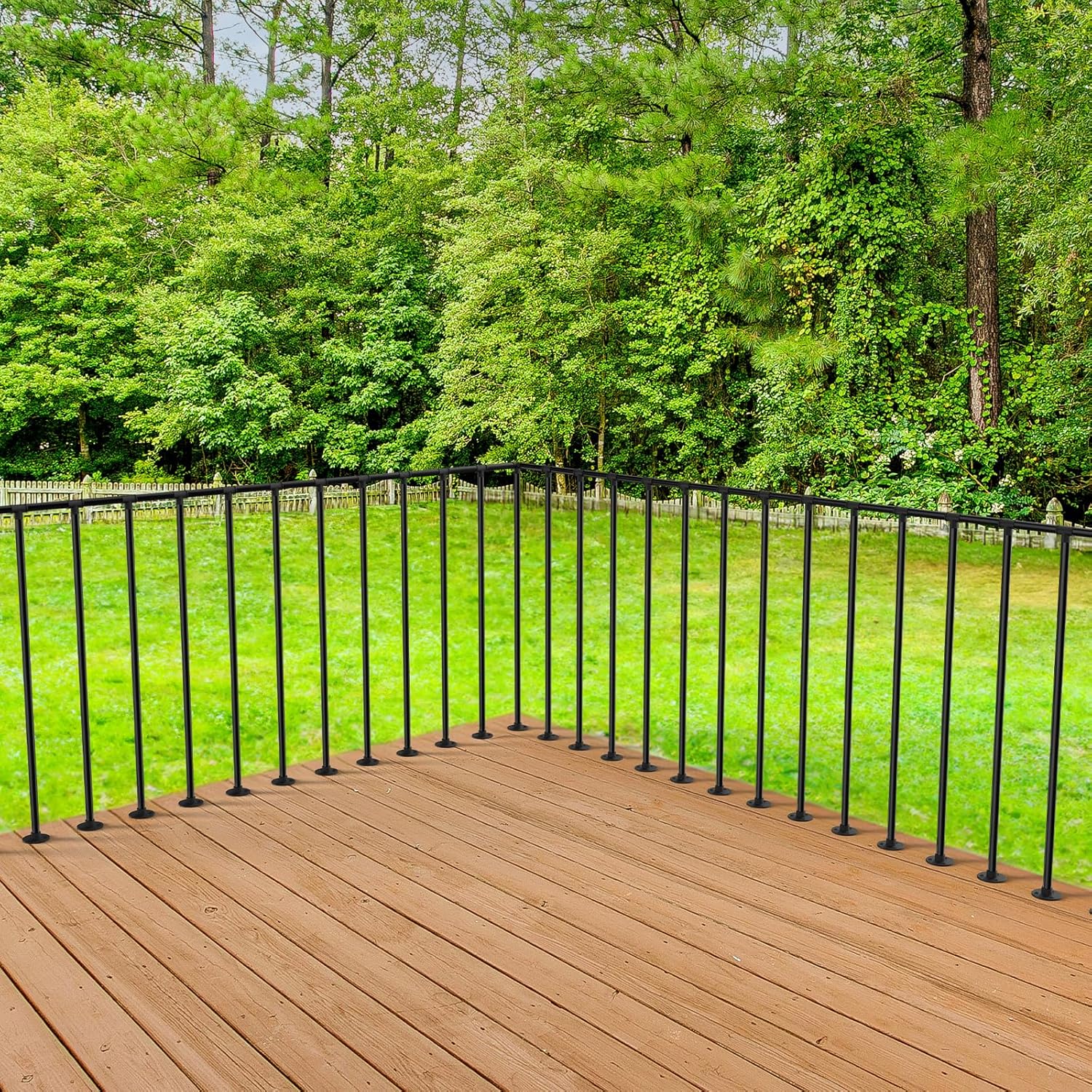 Deck Railing Kit, Metal Porch Railing with Right-Angle Connectors for Flat Surfaces, Outdoor Guard Rail Handrail for Deck, Balcony, Patio, Black