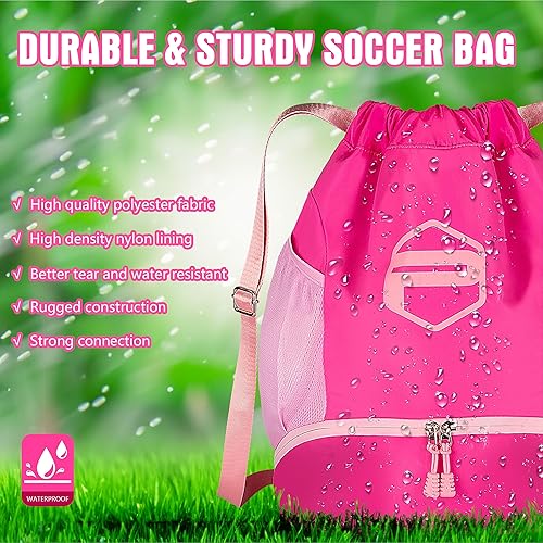 Miniatura 2 de Bolsas de balón de fútbol, mochila de baloncesto con cordón para entrenamiento deportivo con compartimentos secos y húmedos para zapatos de pelota,