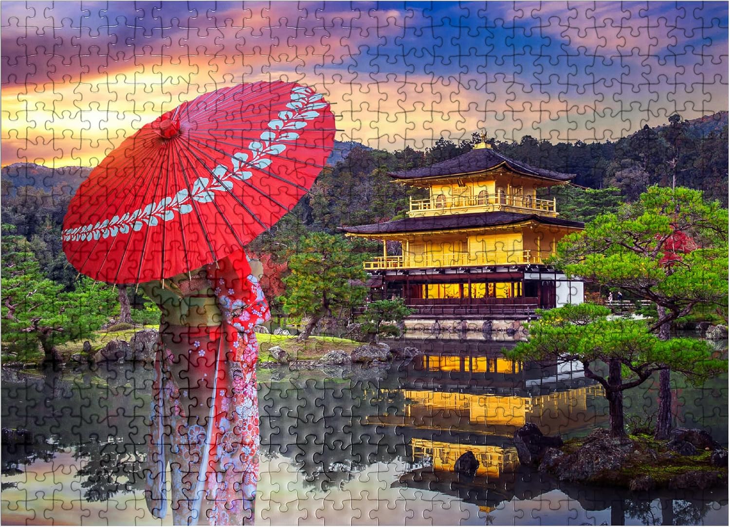 MyPuzzle Woman in Traditional Japanese Kimono Kinkakuji Temple Kyoto Japan - Premium 500 Piece Jigsaw Puzzle for Adults