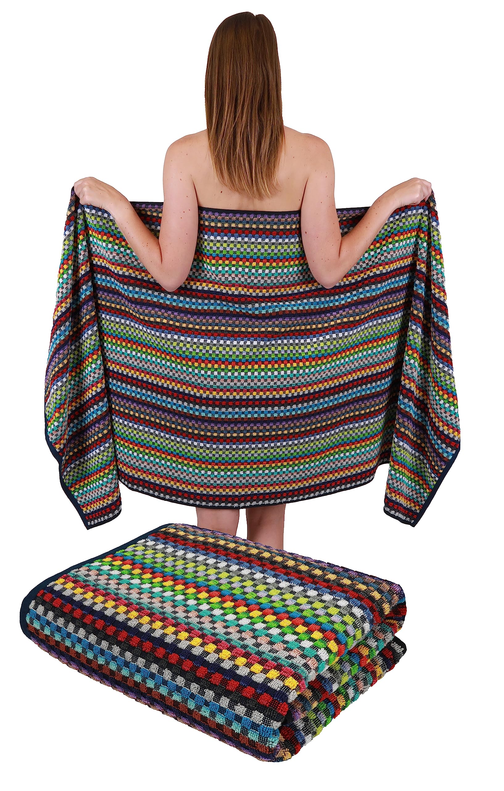 Betz 2 Stück Badetücher XXL Duschtücher Saunatuch Badetuch 100% Baumwolle Duschtuch Karo BUNT Größe 80 x 200 cm