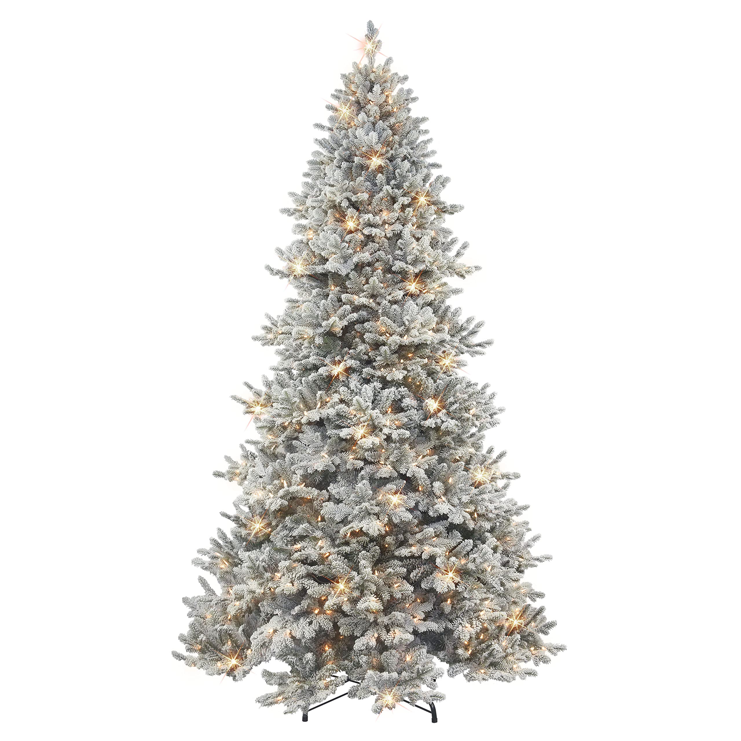 Photo 1 of 9 ft Pre-lit Flocked Royal Majestic Spruce PE/PVC Tree, 5612 Tips, 900 UL Clear Incandescent Lights, On/Off Foot Pedal