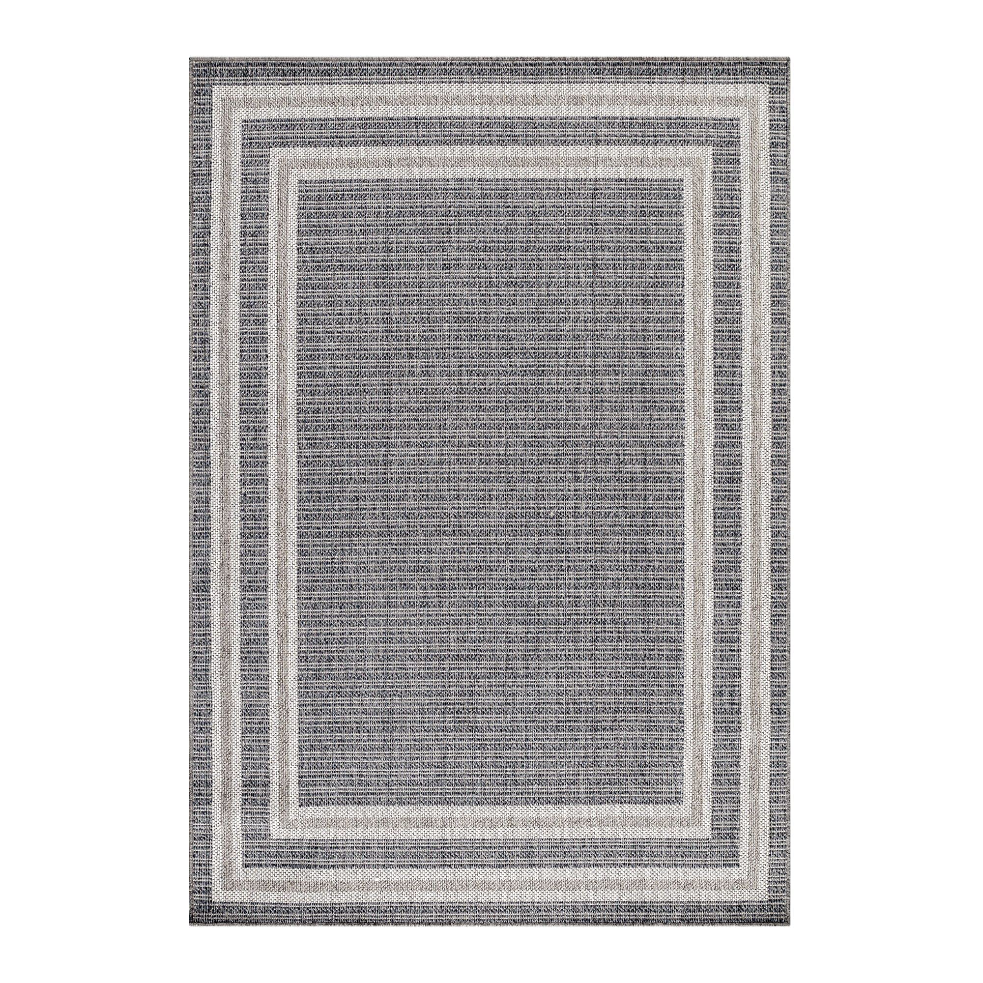 Carpetsale24 Alfombra de Exterior, Color Gris, diseño de Borde, 110118, Alfombra Rectangular, Alfombras para terraza-balcón-jardín o Cocina, 160 x 230 cm