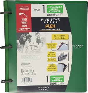 Five Star Flex Hybrid NoteBinder, 1 Inch Binder with Tabs, Notebook and 3 Ring Binder All-in-One, Green (72407)