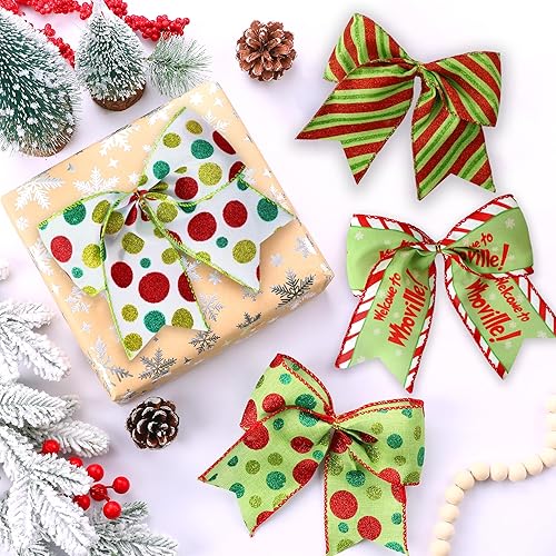 Miniatura 15 de DIYDEC 12 lazos de Navidad decorativos de 6.3 pulgadas, lazos grandes de corona de Navidad, lazos de árbol de Navidad rojo y verde, lazos