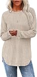 Jescakoo Long Sleeve Shirts for Women 2026 Fall Clothes Tunic Tops Loose Fit Lightweight Sweaters Curved Hem S-XXL