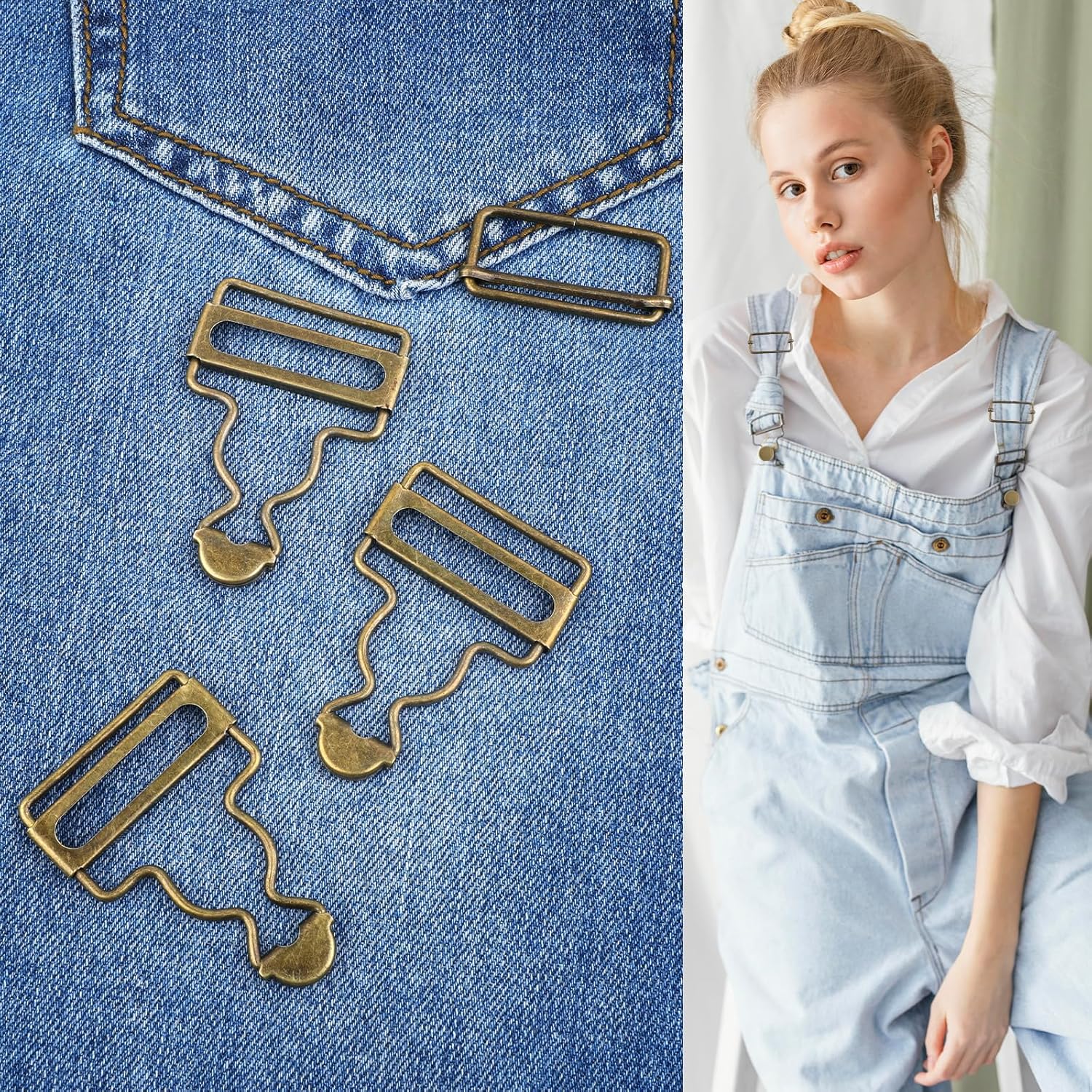6 Sets Overalls Buckles, 1.25 inch Metal Overall Replacement Clasp Clips with Adjustable Tri Glide Slide Buckle and Buttons, DIY Button No-Sew Accessories for Overall Bib Pants Trousers Jeans Jacket - Image 3