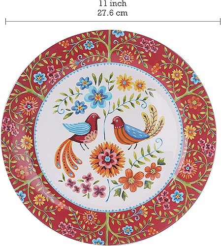Miniatura 2 de Bico Red Spring Bird - Juego de vajilla de cerámica de 16 piezas, servicio para 4, incluye platos llanos de 11 pulgadas, platos de ensalada de 8.75