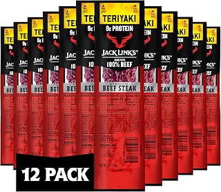 Jack Link's Teriyaki Beef Steak Jerky - 9g Protein, 100% Beef, Keto Friendly, 1oz Bars, 12 Count Bulk Pack