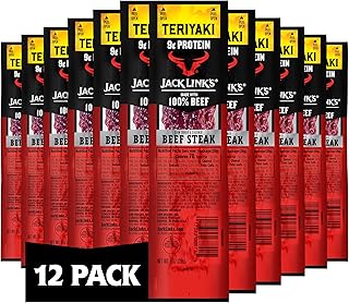 Jack Link's Teriyaki Beef Jerky Steaks - Ready to Eat Real Meat Protein Snacks - 9g Protein per Serving - Made with 100% Real Beef - (12 Pack) 1 oz Meat Snacks