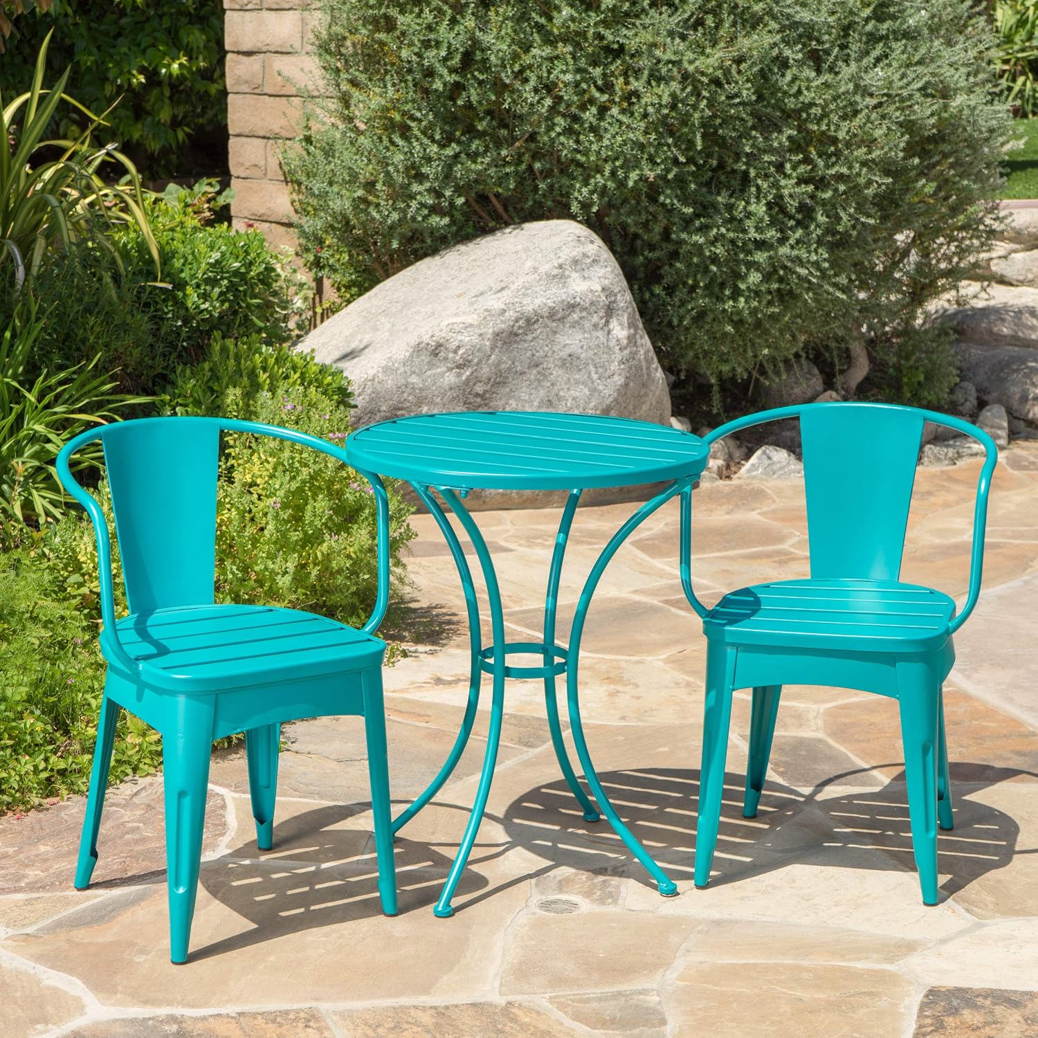 Christopher Knight Home Colmar Outdoor Iron Bistro Set, 3-Pcs Set, Matte Teal