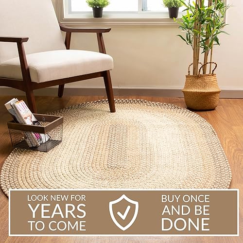 Miniatura 9 de Super Area Rugs Braided Rugs Farmhouse - Alfombra trenzada Ridgewood para sala de estar, reversible, lavable, fabricada en Estados Unidos, color