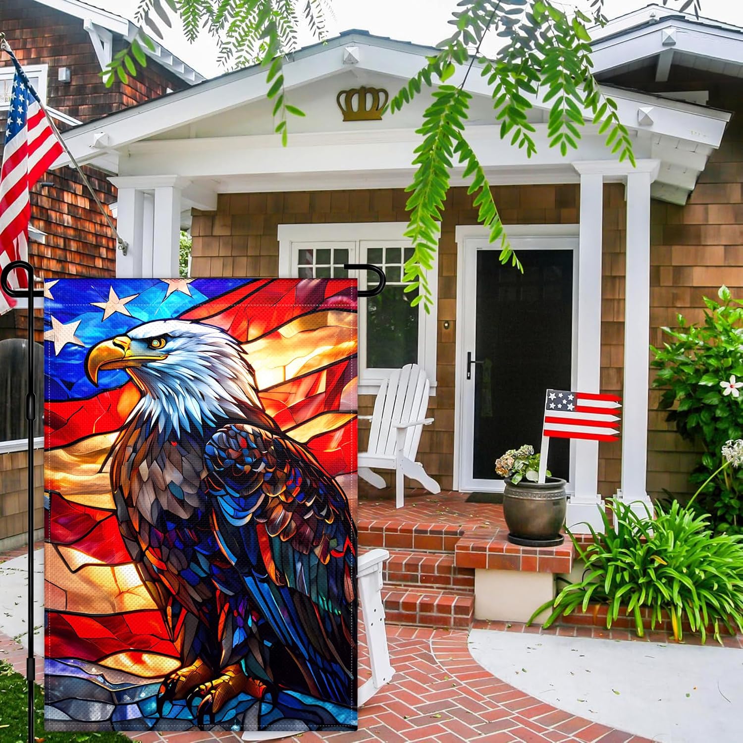 4th of July Patriotic Garden Flag for Outside 12×18 Inch Double Sided Memorial Day Independence Day Garden Flags with American Eagle Glass Style for Yard Lawn Yard Outdoor Garden Decor - Image 2