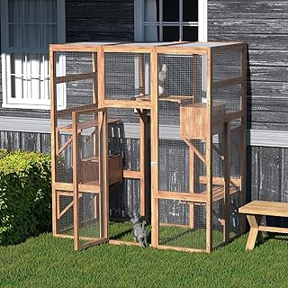 Large Cat House Outdoor Catio - Cat Play & Run Enclosures Indoor Kitty Window Cage with Waterproof Roof, 7 Platforms & 2 Resting Box, UV Resistant, 62.5