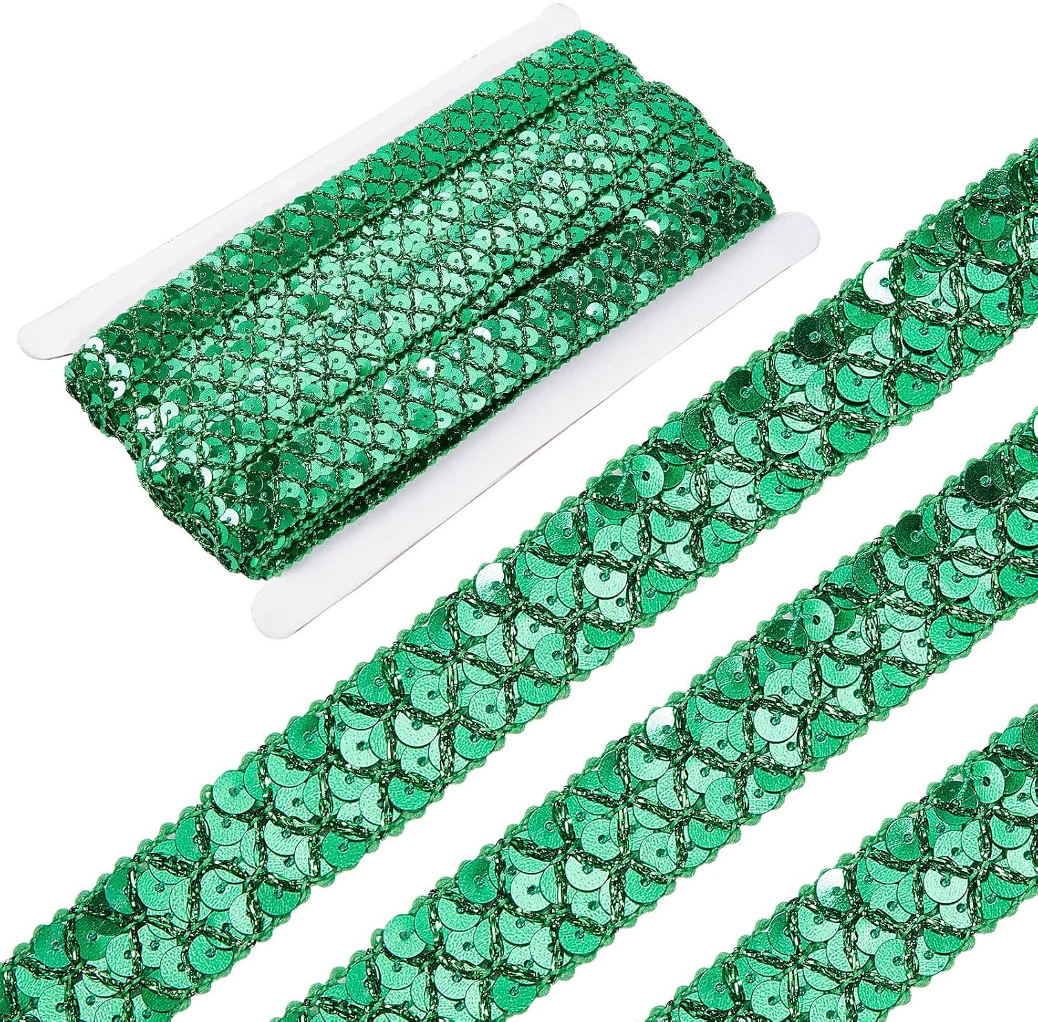 GORGECRAFT 14Yds 0.78" Green Sequin Trim Ribbon Glitter Lace Ribbon Sequins Beads Ribbon Sequin Strips 3 Rows Paillette Roll for Sewing Christmas Craft Embellishments Costume Ornament Home Decor