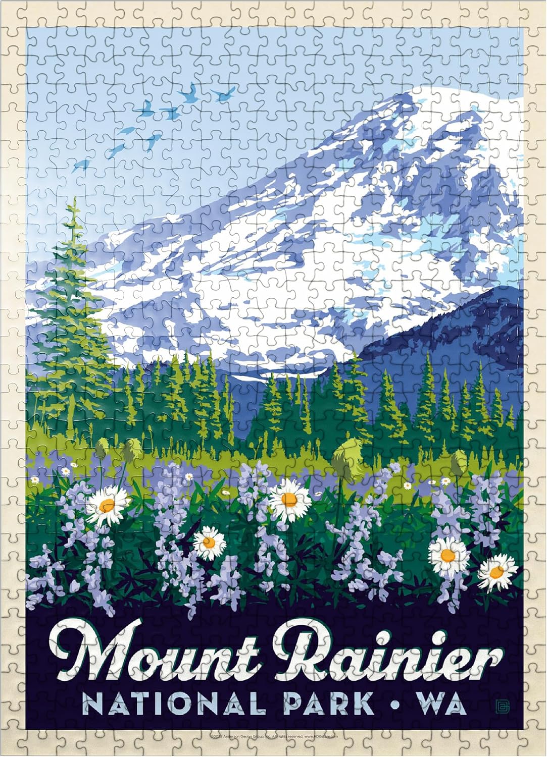 MyPuzzle Mount Rainier National Park: Wildflowers, Vintage Poster - Premium 1000 Piece Jigsaw Puzzle for Adults