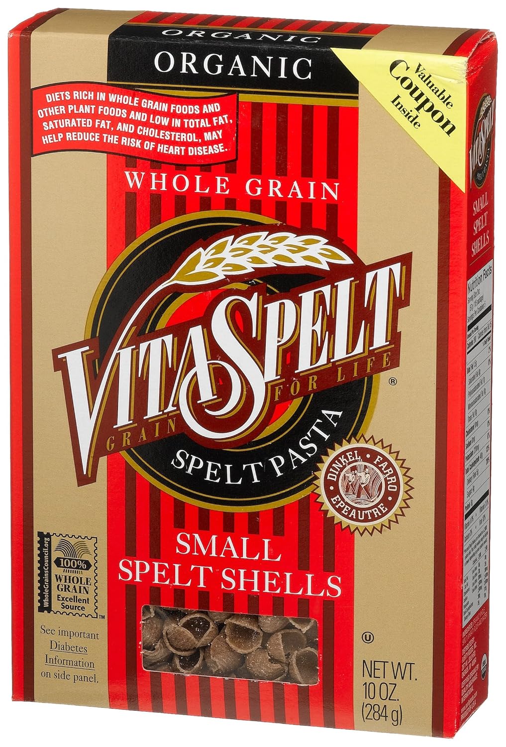 VitaSpelt Organic Shells, Whole Grain Spelt Pasta, 10
